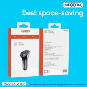 Moxom 70W LED 4 Ports Car Charger LX-VC807 Black